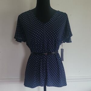 Liz Claiborne Navy Diamond Print Blouse
